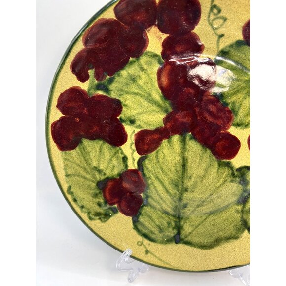 Vtg Hand Made Pottery Plate Grape Leaves & Grapes, Hand Painted - Picture 2 of 4